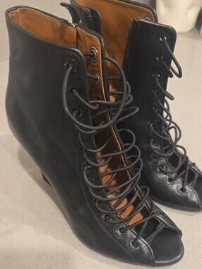 Givenchy Iconic Black Women's Black Lace-Up Peep-Toe Booties
